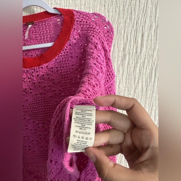 Free People Home Run Sweater Bright Pink Sz small - Picture 6 of 6